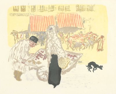 Der Händler der vier Jahreszeiten, Lithographie aus der Serie Einige Aspekte des Lebens in Paris von Pierre Bonnard